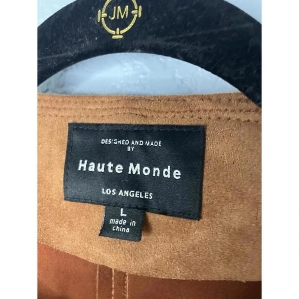 Haute Monde Faux Suede Moto Woman's Sz Large Brown Full Zip Jacket - Picture 2 of 9